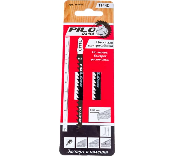 Пилки для лобзика 100х75мм 6з/д(древес.,ДСП,фанера h=8-60мм) быстр.распил T144D "Pilorama"