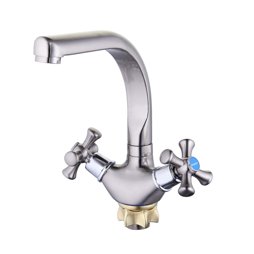 DTZ4-D827KH См-ль для кух.мойки с пов.изливом,кер.(1/2)180°, гайка (корона), сатин ZEGOR