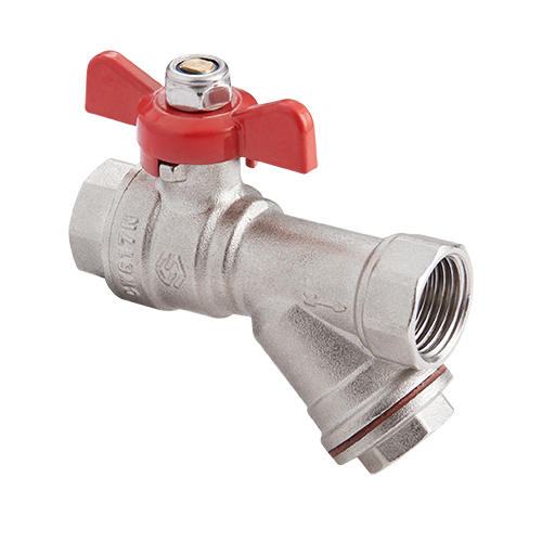 BV.632.04 Кран шаровый полнопроходной с фильтром MVI 1/2" внутренняя-внутренняя, бабочка