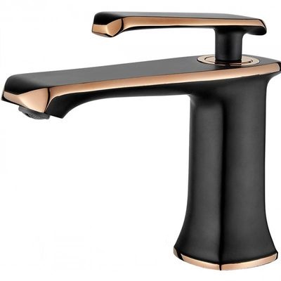 AF19401F Смеситель для умывальника с гайкой. Черный+розовое золото. Латунь