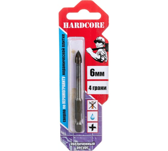 Сверло по керамограниту и керам.плитке 6 мм "Hardcore" 4 грани 151006