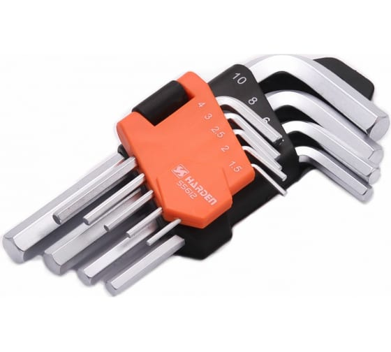 540602 Набор ключей имбусовых шестигранных HEX, 1,5–10 мм, CrV, 9 шт.// HARDEN