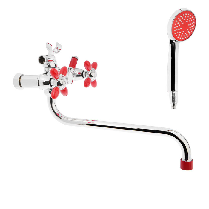 A7182N Cмеситель для ванны и душа,с двумя рукоятками.Хром. (красный)