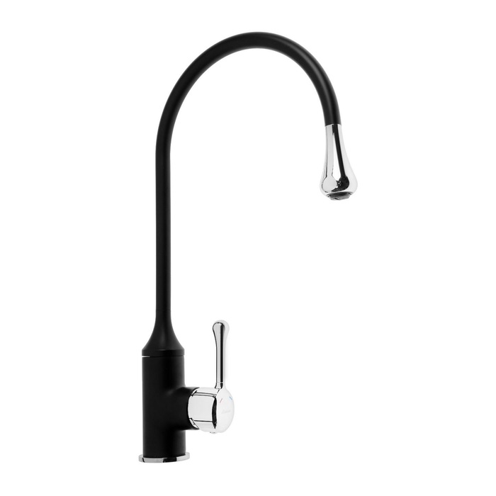 A4490F-4 Смеситель для кухни с гайкой. Каплеобразный излив и ручка. Латунь 35 черный