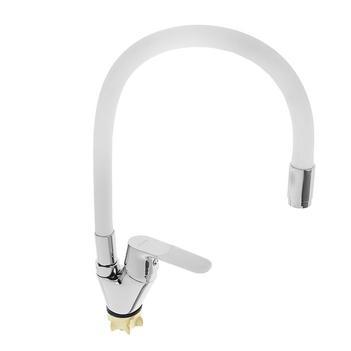 4819G Смеситель для кухни с силиконовым изливом , Латунь(Белый+хром)