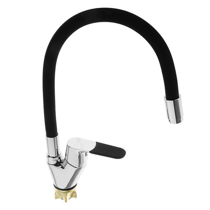 4819F Смеситель для кухни с силиконовым изливом , Латунь(Чёрный+хром)