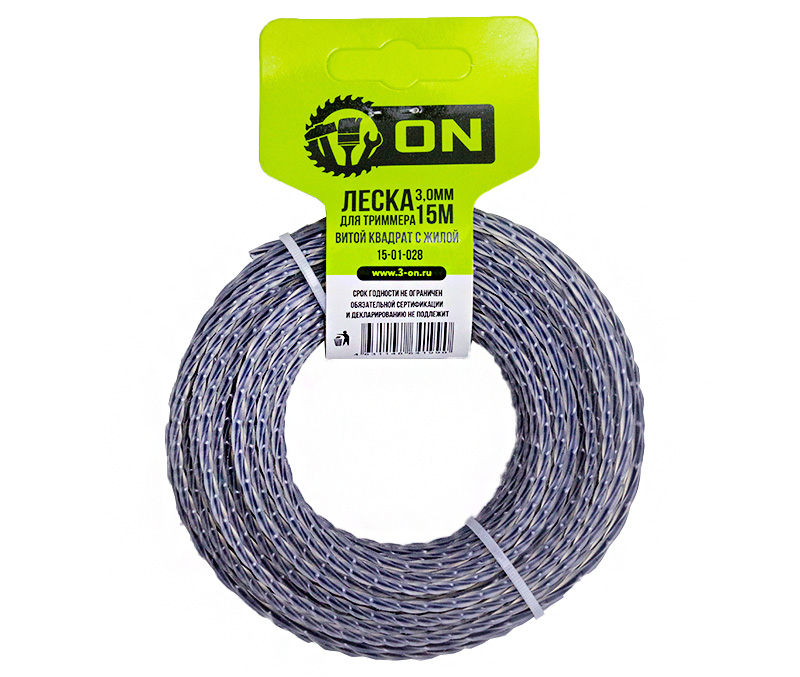 ON Леска триммерная "Витой квадрат" с жилой (двухкомпонентная усиленная) 3,0 мм*15 м 15-01-028