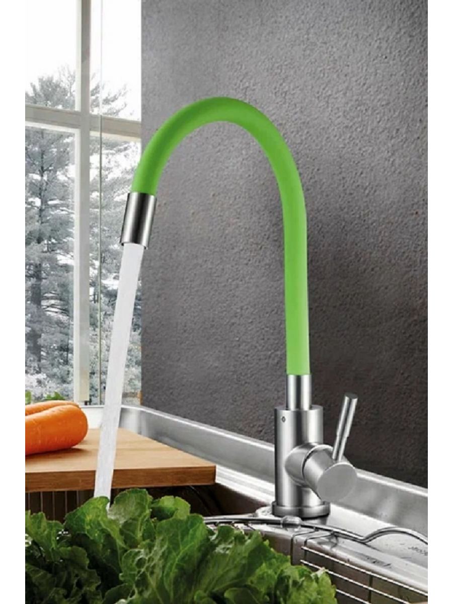 EZA4-F090GN см-ль для кух. мойки с гибким изл, ø35, нерж. Сталь, гайка (ЗЕЛЁНЫЙ) SOLONE