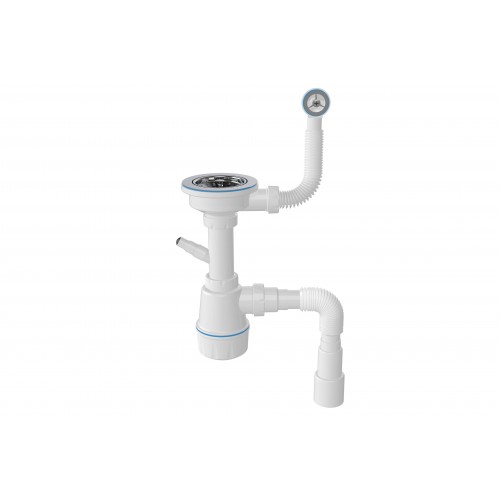 M104-8 Сифон для мойки с выпуском 3 1/2 с круглым переливом, с отводом для стир.маш. (20)