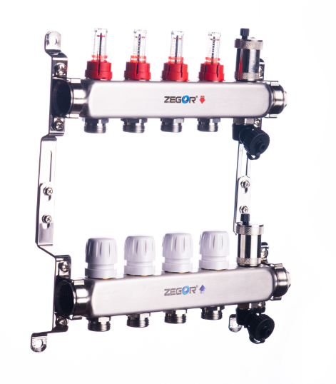 QS-18127 Коллекторный блок с расходомерами из нерж.стали 1" х 3/4" 12 выходов