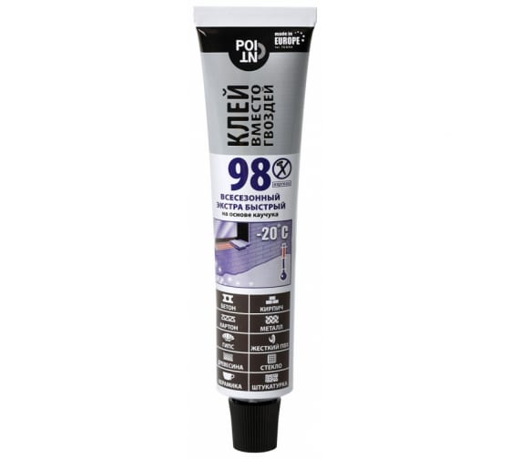 POINT 98 Клей вместо гвоздей на основе каучука, Glue POINT в шоу-боксе, 80 мл.