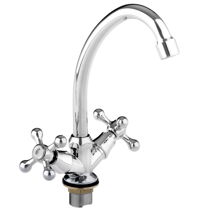 A4676 Смеситель для кухни с гайкой,с двумя рукоятками.Хром.