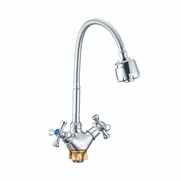 DTZ4-E827 См-ль для кух. мойки с пов. гибким изливом, кер. (1/2) 180°, гайка (корона) ZEGOR