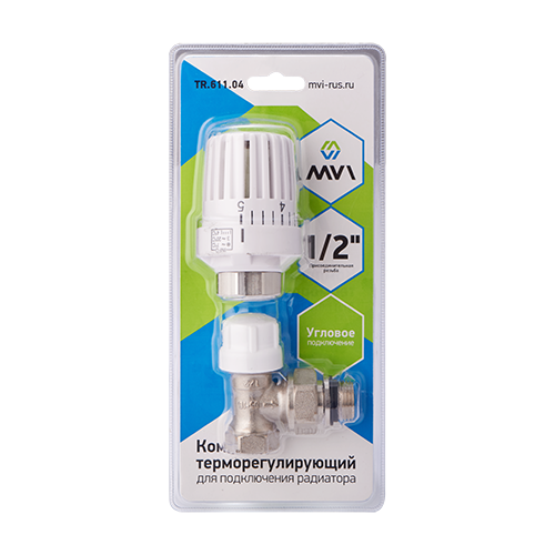 TR.611.04 Комплект терморегулирующий угловой для подключения радиатора, 2 в 1 MVI 1/2"