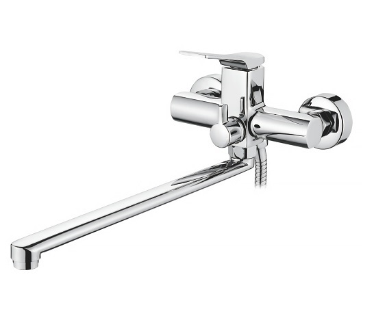 A71122 Смеситель для ванны с длинным изливом 350 мм. Дивертор в корпусе. Латунь 25