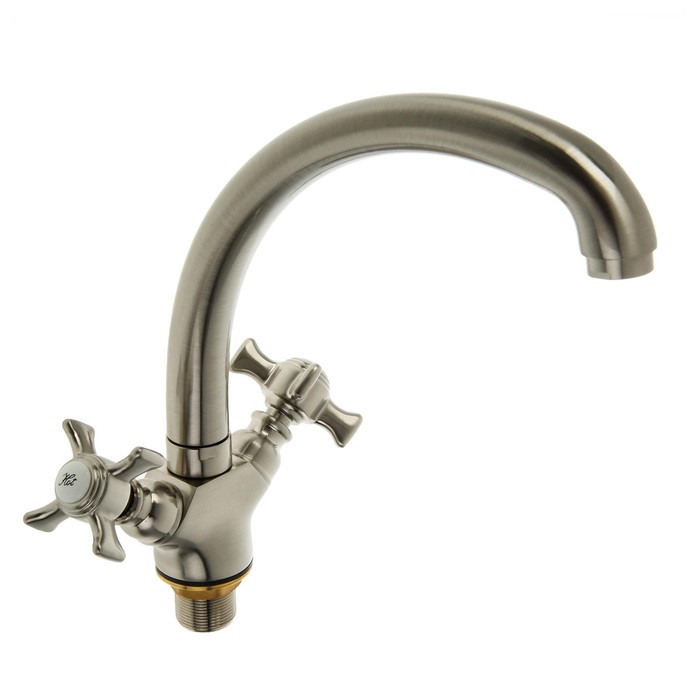 A4070A Смеситель для кухни с гайкой, двухрычажный. Сатин