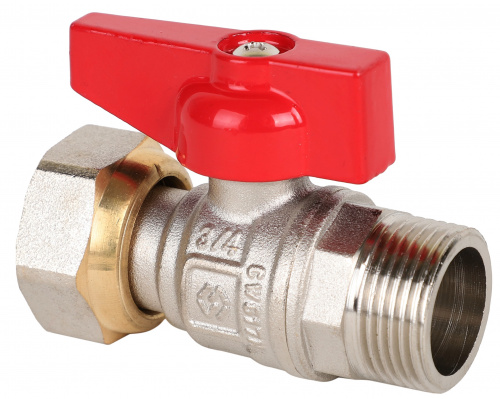 BV.531.04 Кран шаровый полнопроход. прямой с накидной гайкой MVI 1/2", внутренняя-наружняя,бабочка