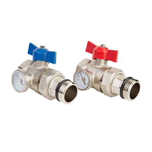 MC.312.06 Шаровые краны с термометром для коллектора (комплект 2 штуки) MC.312.06 Шаровые краны с термометром для коллектора (комплект 2 штуки)