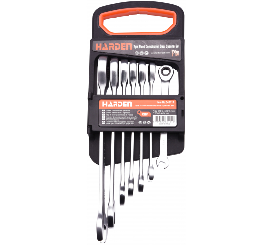 540117 Набор ключей комбинированных гаечных с трещоткой, 7 шт. CRV// HARDEN