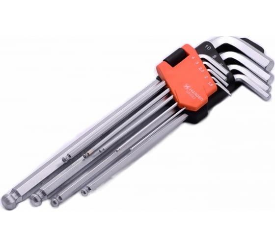 540609 Набор ключей имбусовых шестигранных HEX с шарообразной головкой, 23 см., CRV,  9 шт.// HARDEN