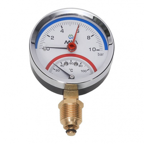 Термоманометр аксиальный MVI, до 6 бар, от 0 С до 120 С, диаметр корпуса 80мм, подключение G1/2