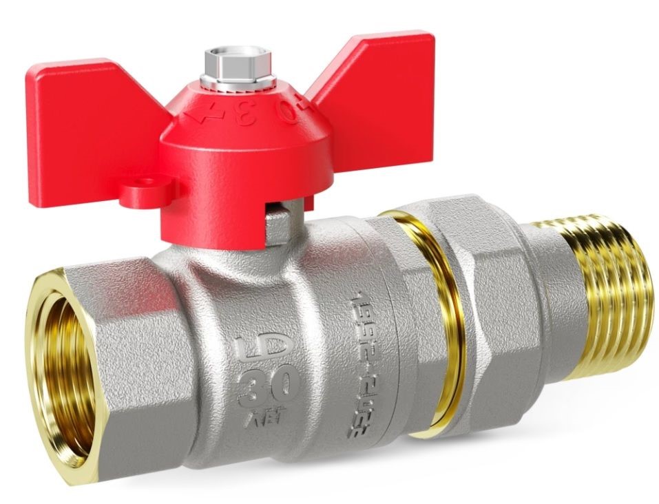 Кран шаровой латунный LD Pride 47.25.В-ГШ.Б с АМЕРИКАНКОЙ Ду 25 Ру 40 бабочка(red)