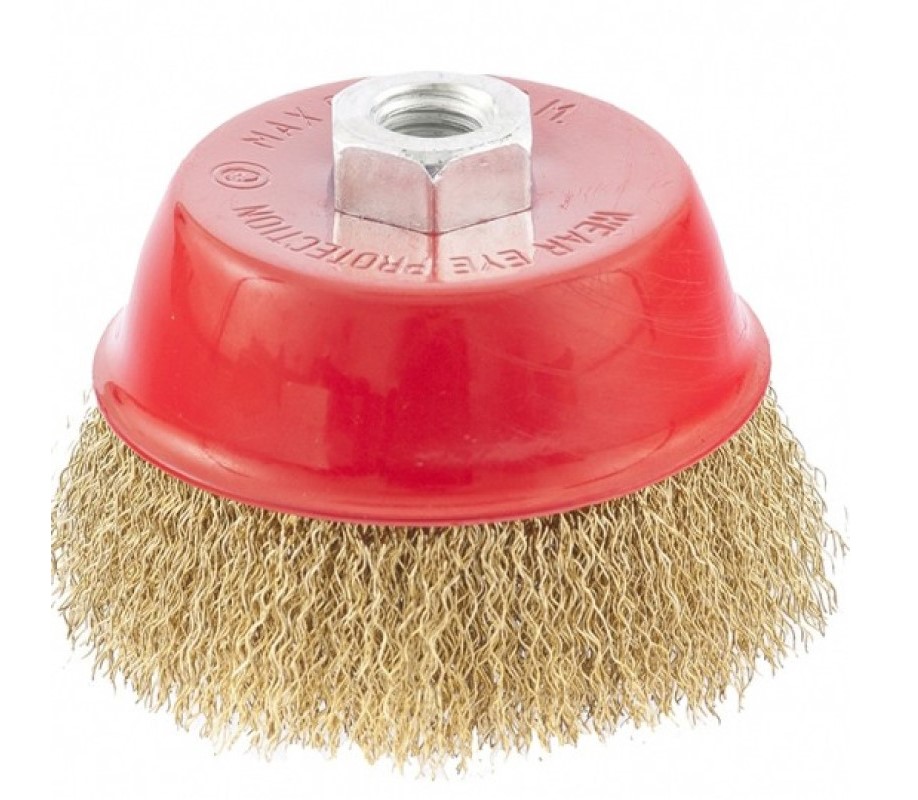 Щетка-чашка для УШМ 100 мм, М 14,латунир волнистая проволока "Hardcore"