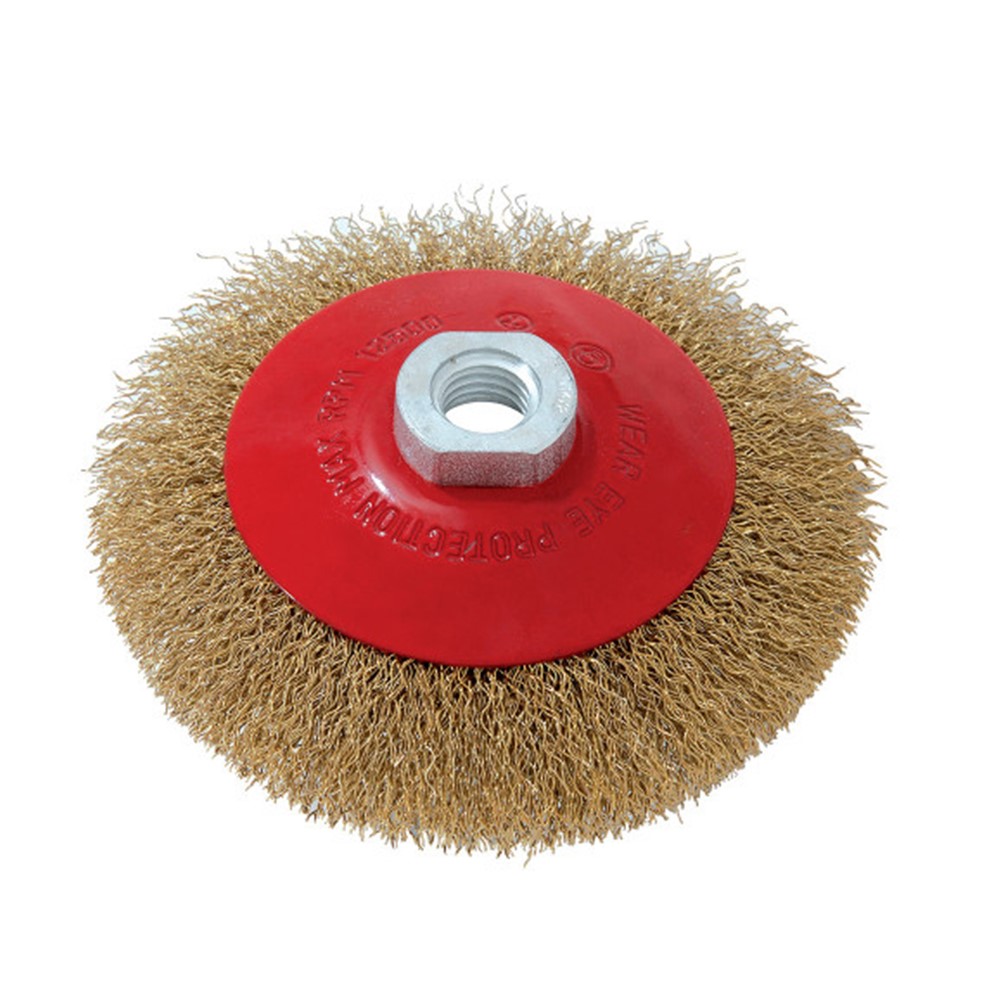 Щетка-тарелка для УШМ 100 мм, М 14,латунир волнистая проволока "Hardcore" 212100