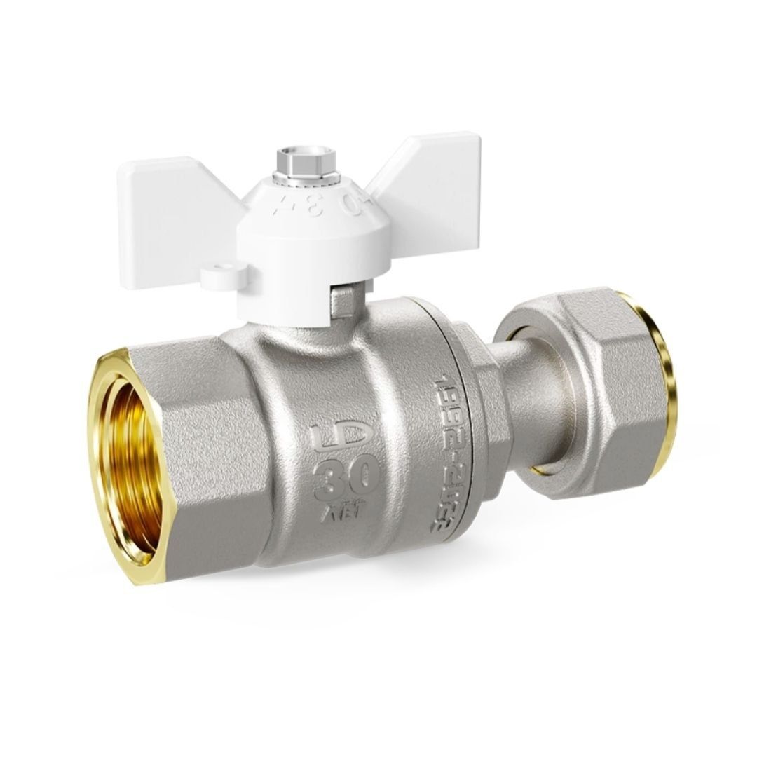 Кран шаровой латунный LD Pride 47.15.В-НкГк.Б Ду15 Ру 40 бабочка (white) с накидной гайкой