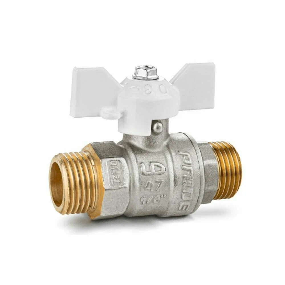 Кран шаровой латунный LD Pride 47.25.Н-Н.Б Ду 25 Ру 40 бабочка (white)