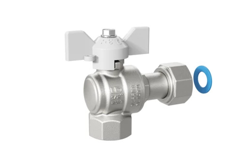 Кран шаровой латунный угловой с нак.гайкой LD Pride 47.15.В-НкГк.У.Б Ду 15 Ру 40 бабочка (white)