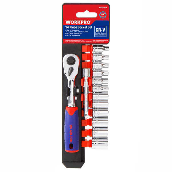 Набор головок с трещоткой 1/4 14шт.WORKPRO  WP202556