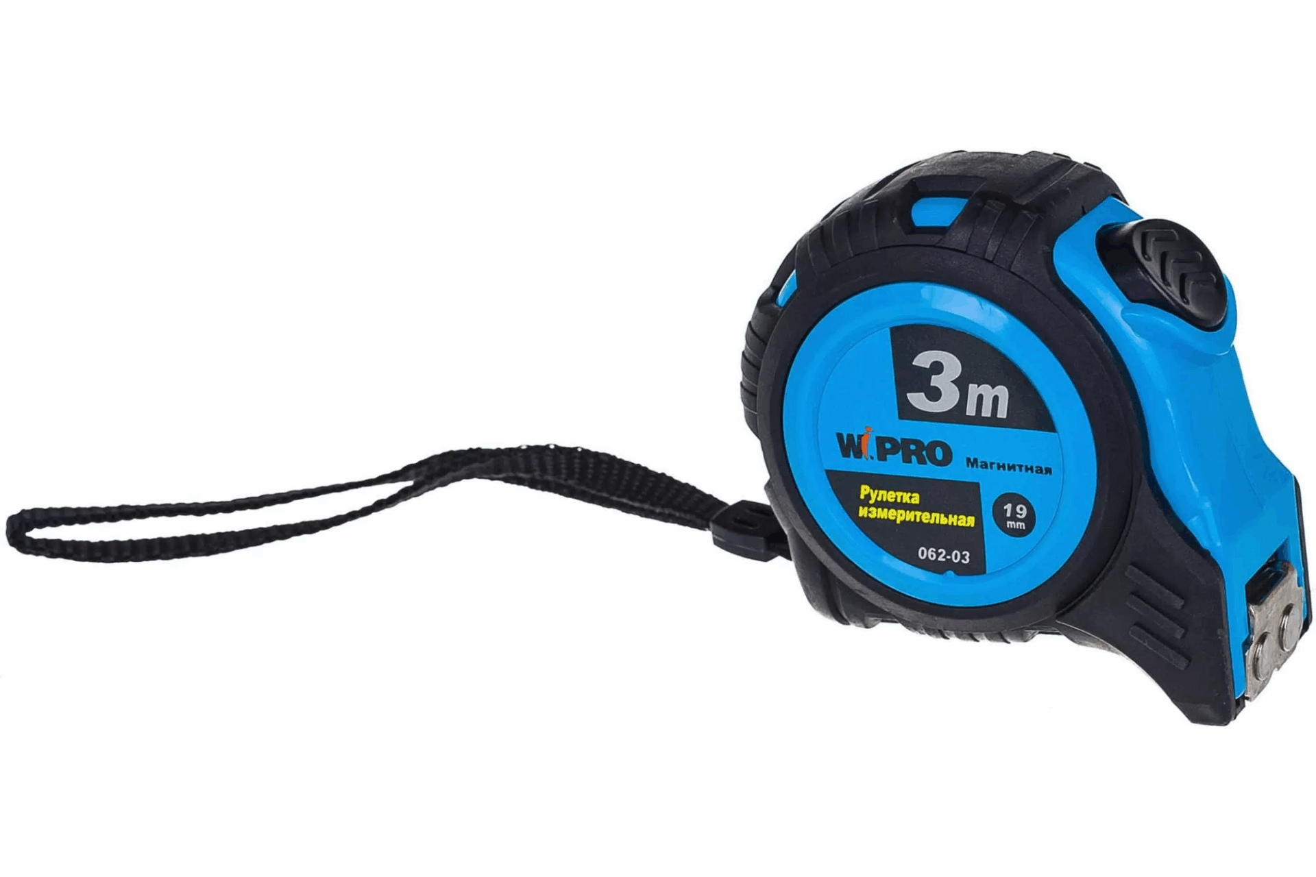 Рулетка АВТОСТОП WIPRO 3м*19мм,АБС-пластик+резина,одностор.разметка,нейлон.покр.,магнит.упор. 062-03