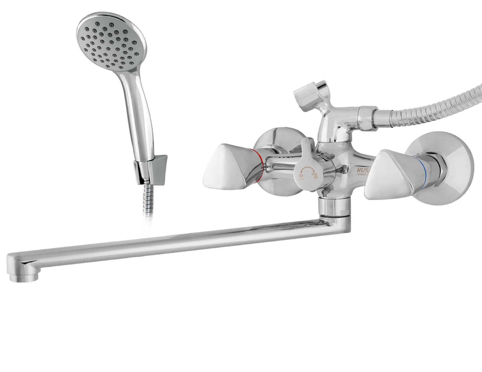 Смеситель ванна,латунь,хром,кран-букса керамика LUX,излив L-обр. 35 см. 63 LUX