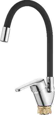 4844F Смеситель для кухни Accoona однорычажный, силик излив, черный/хром